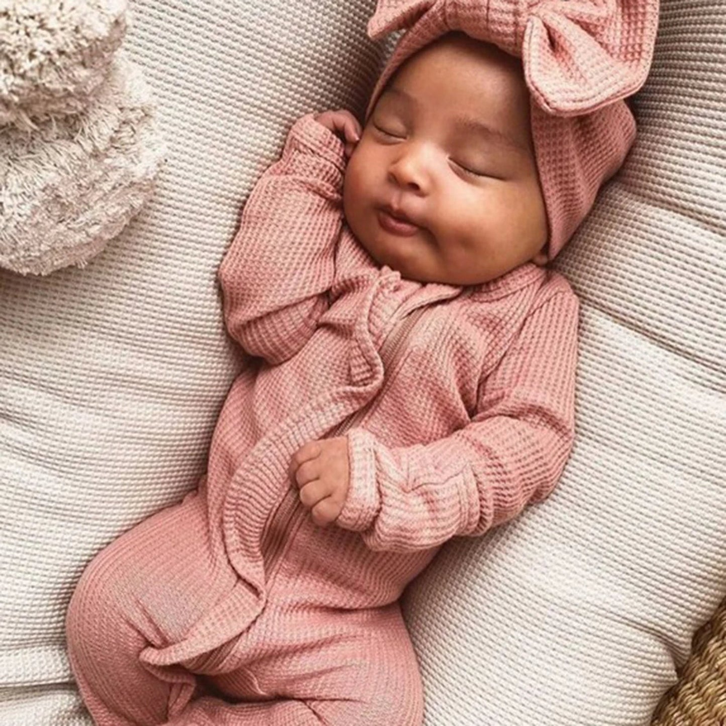 Ruffle Footed Jumpsuit Romper with Headband Set