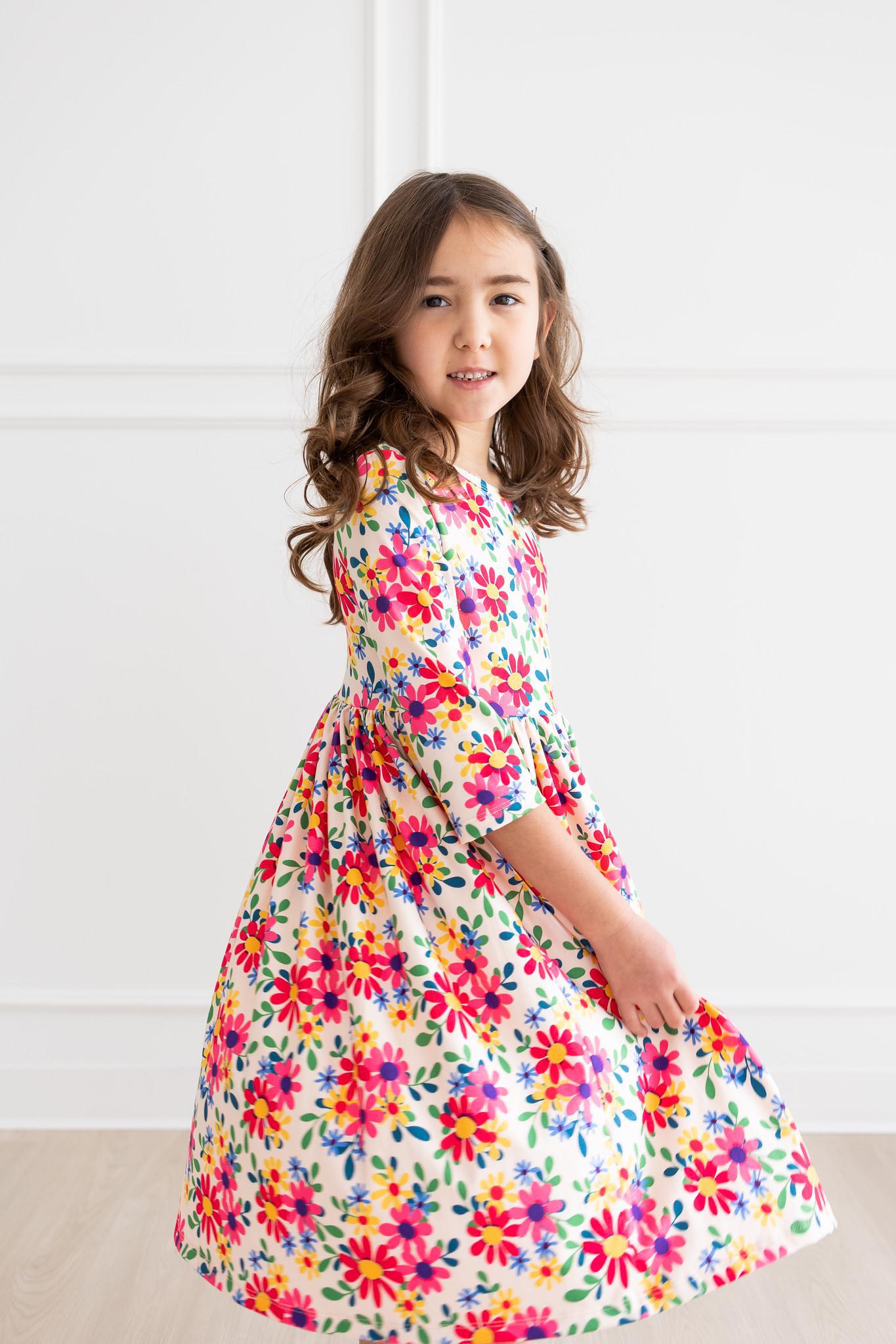 Last Bud Not Least Floral 3/4 Sleeve Pocket Twirl Dress