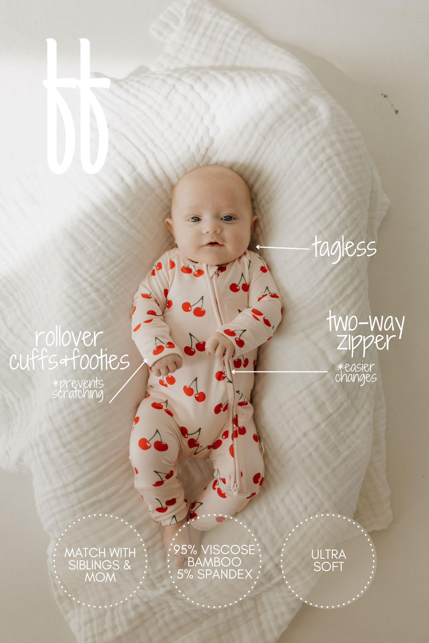 Bamboo Zip Pajamas Zipper Romper | Cherry Orchard