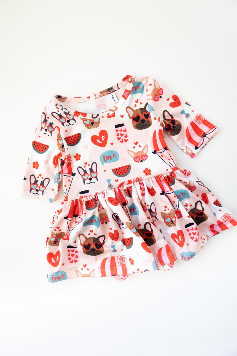 Puppy Love 3/4 Sleeve Twirl Bodysuit Romper