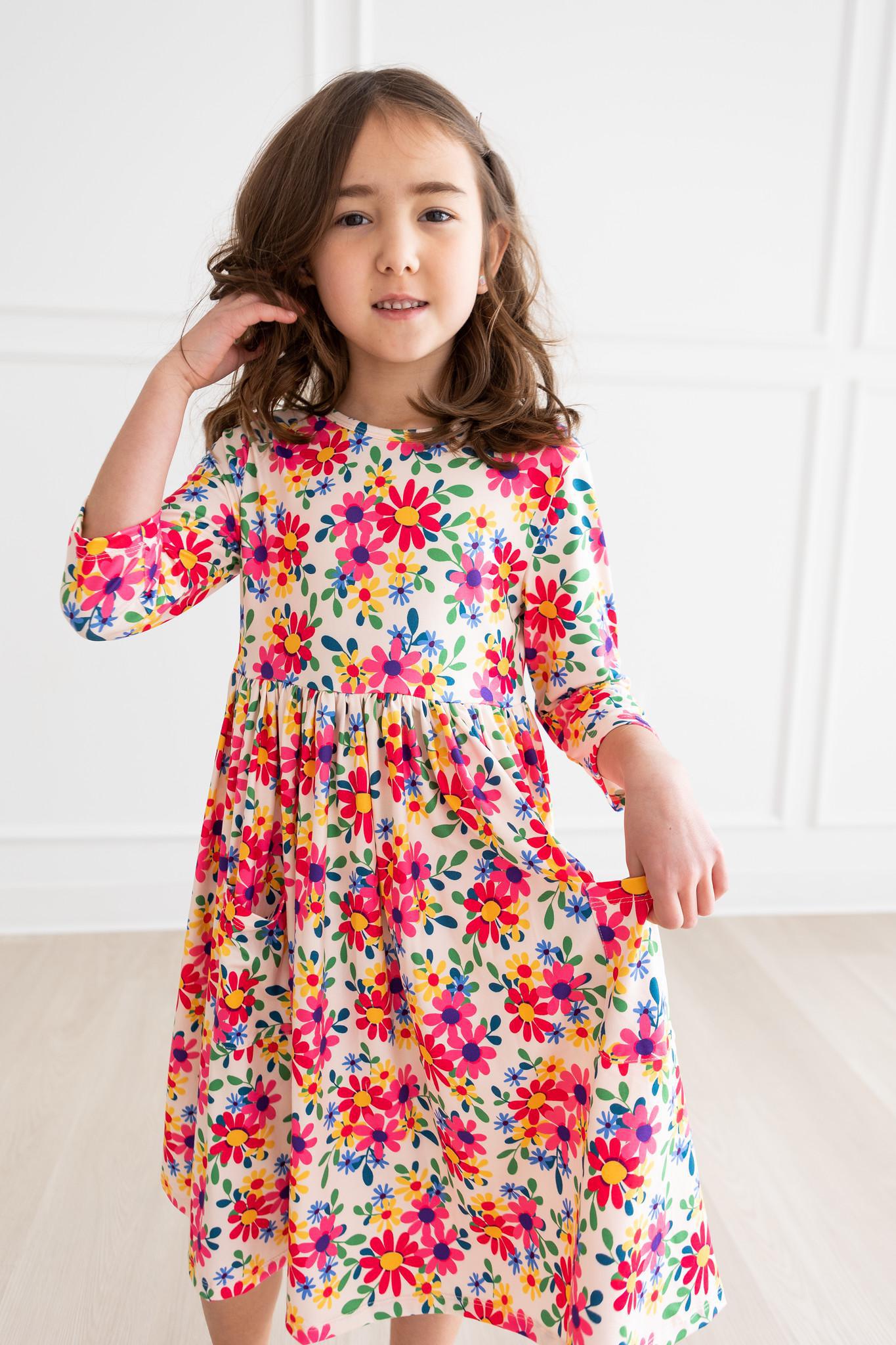 Last Bud Not Least Floral 3/4 Sleeve Pocket Twirl Dress