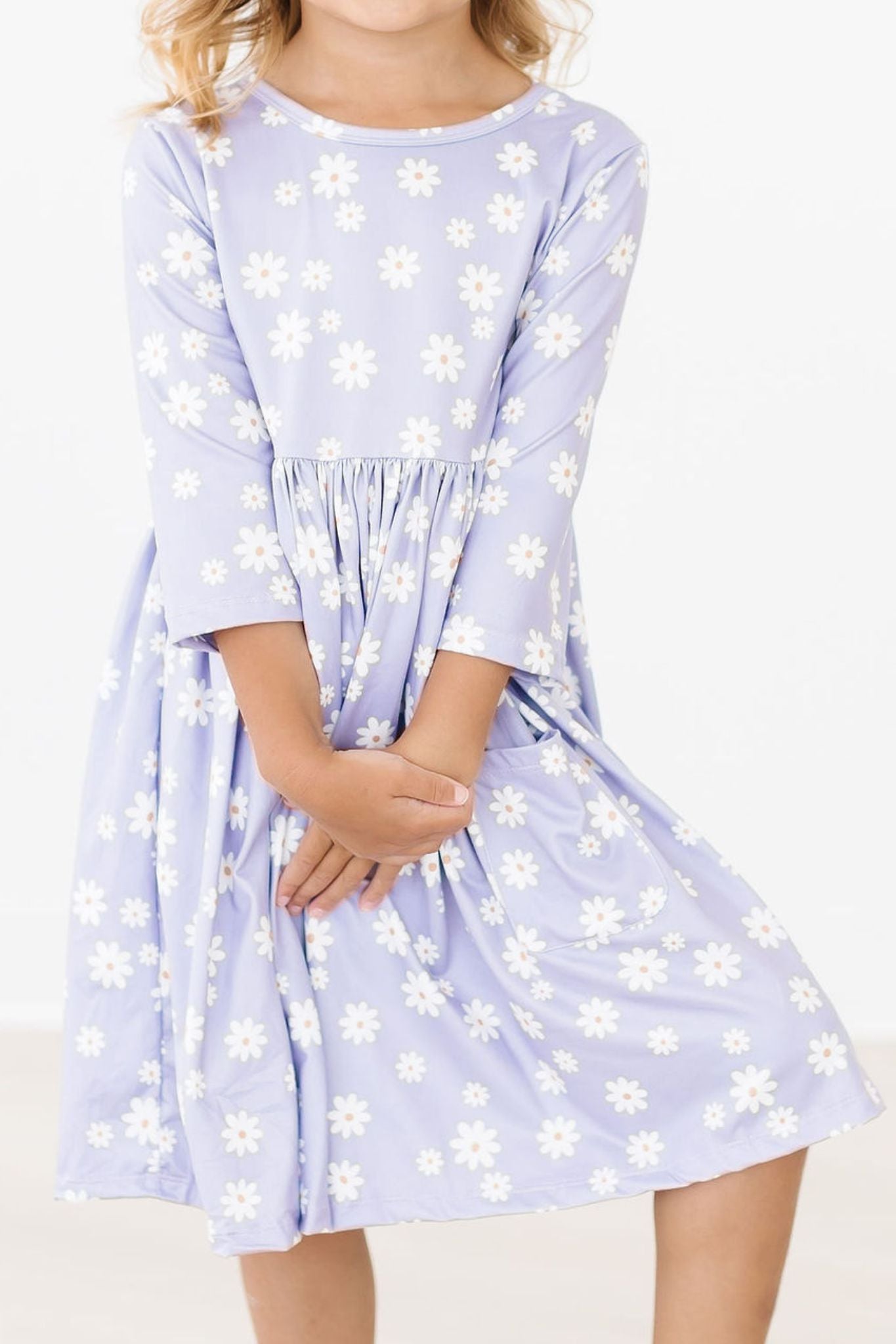 Dainty Daisies Floral 3/4 Sleeve Pocket Twirl Dress