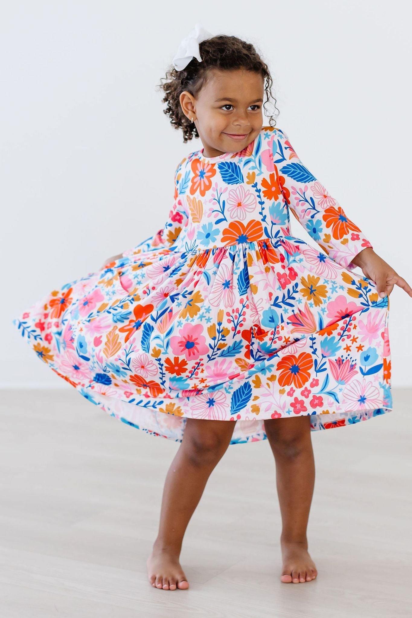 Colorful Carnations Floral 3/4 Sleeve Pocket Twirl Dress