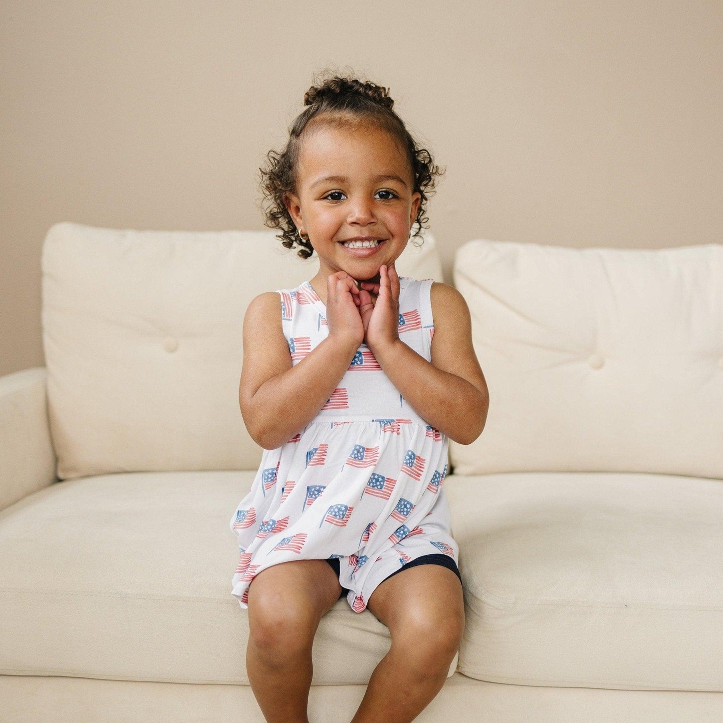 Flag Print Bamboo Peplum Top & Bike Shorts