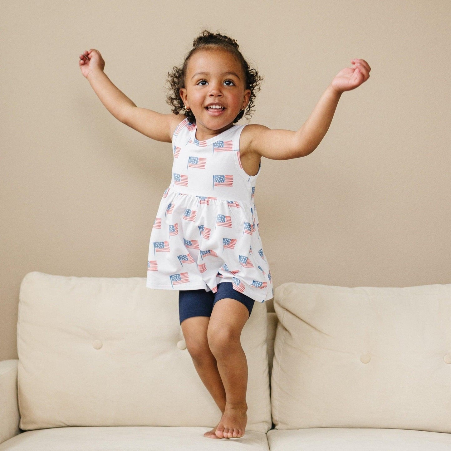 Flag Print Bamboo Peplum Top & Bike Shorts
