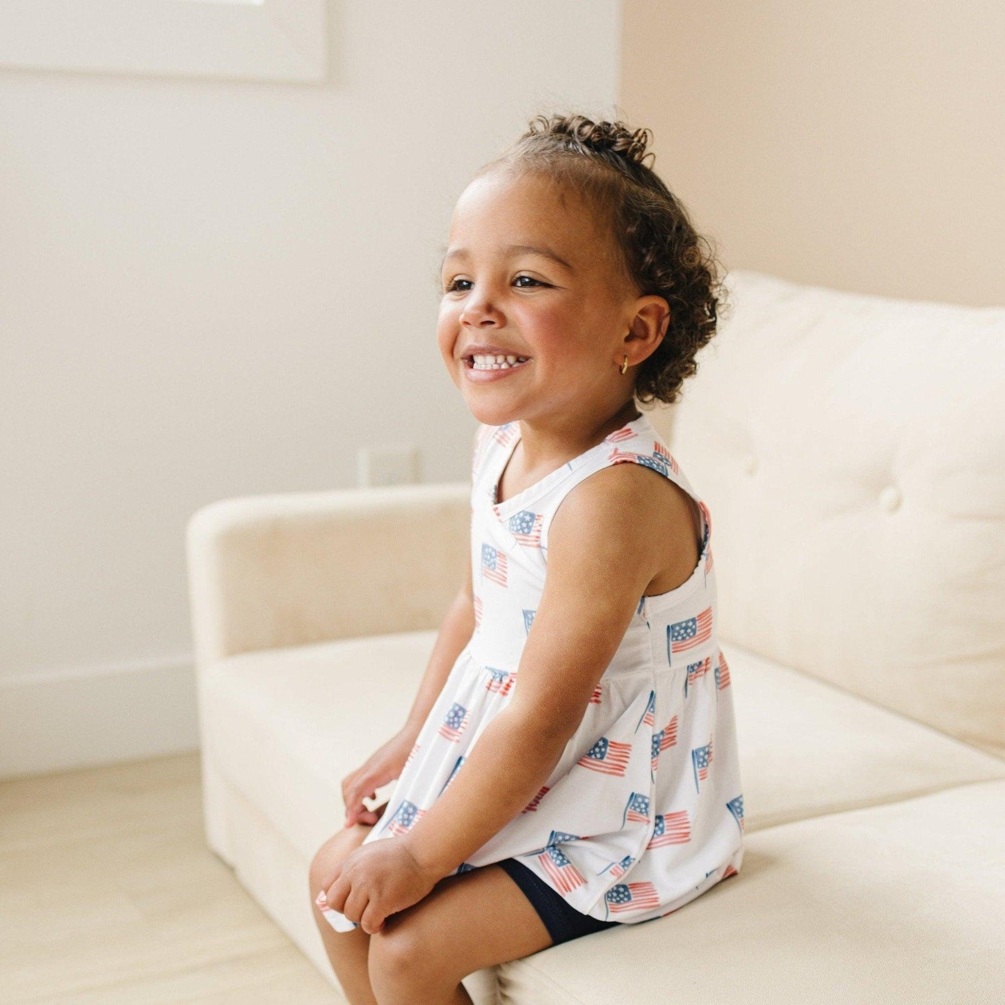 Flag Print Bamboo Peplum Top & Bike Shorts