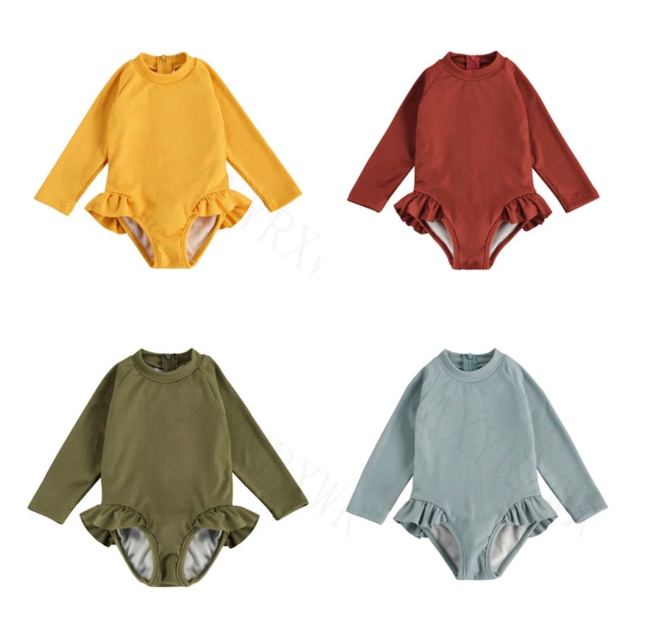 Toddler Girls Long Sleeve Frill One Piece Swimsuit