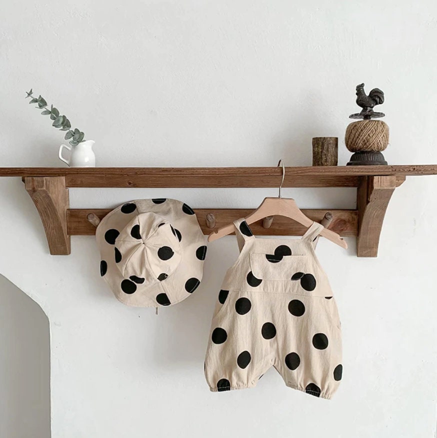 Polka Dot Romper With Bucket Hat Set
