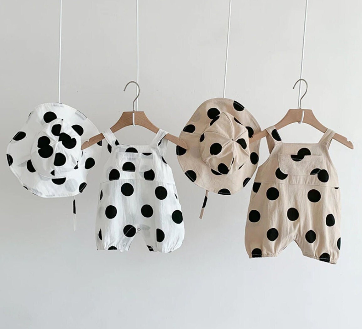 Polka Dot Romper With Bucket Hat Set