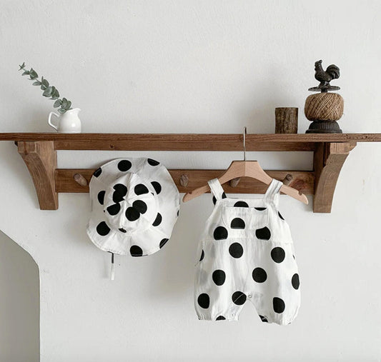 Polka Dot Romper With Bucket Hat Set
