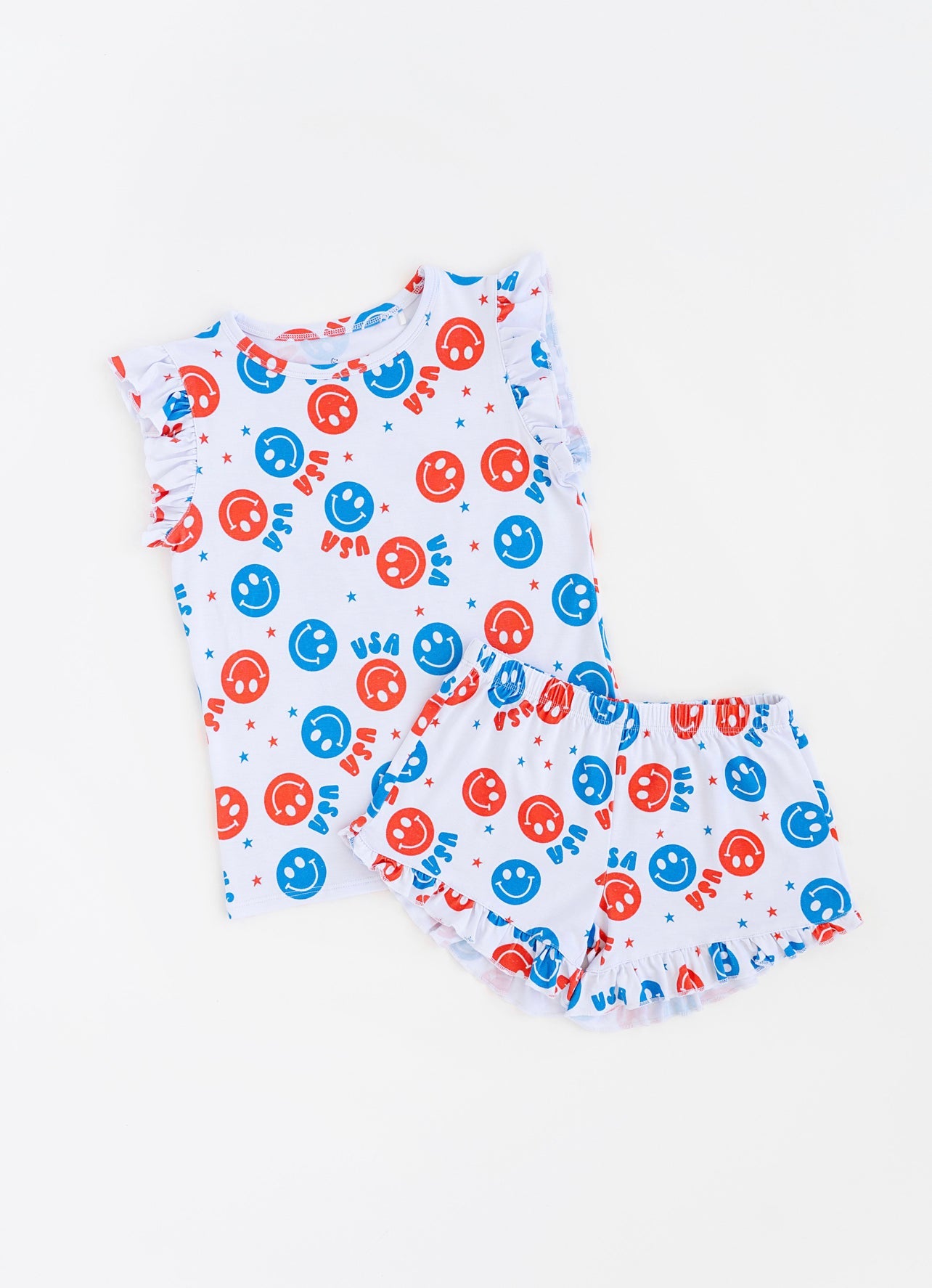 USA Happy Face Ruffle Short Set