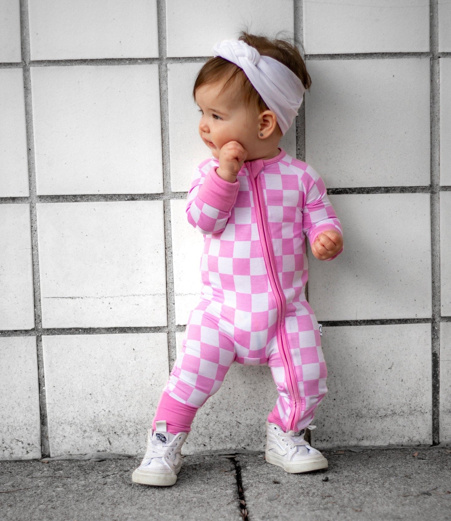 BUBBLEGUM CHECKERS DREAM ZIPPER ROMPER