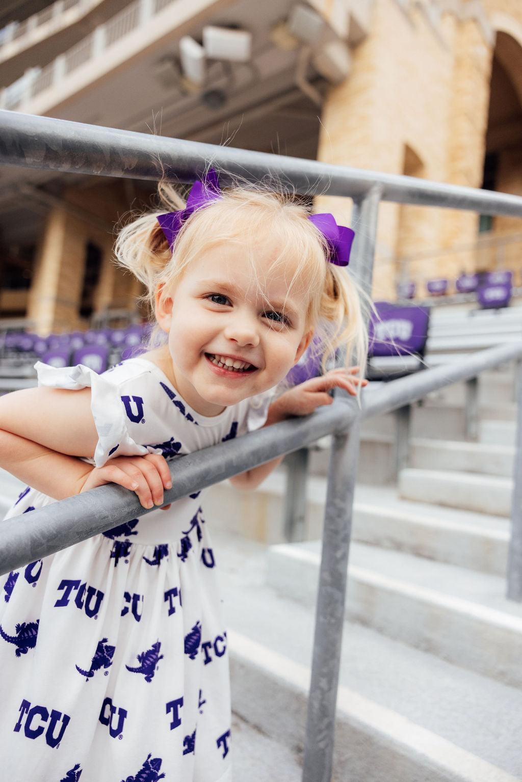 TCU White Frog Flutter Twirl Dress