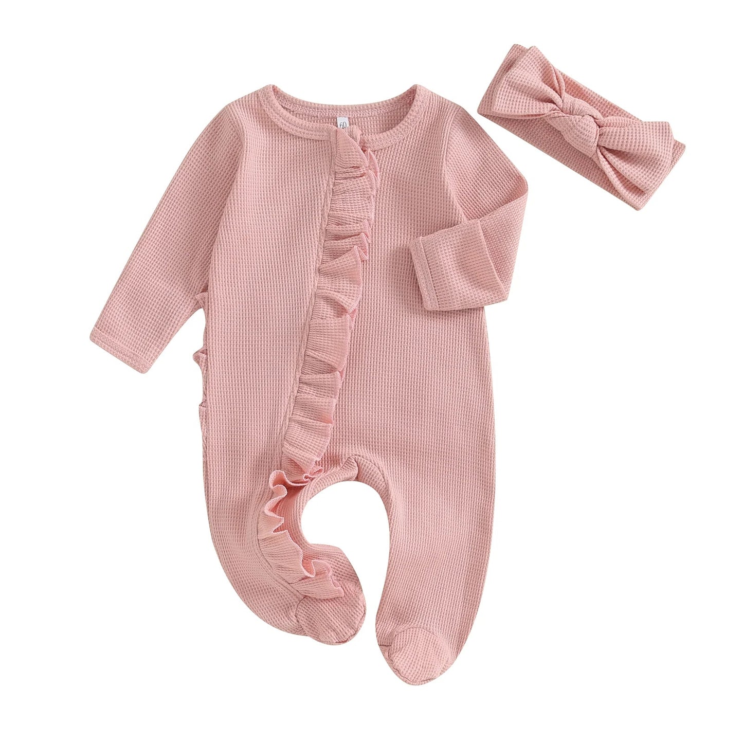 Ruffle Footed Jumpsuit Romper with Headband Set