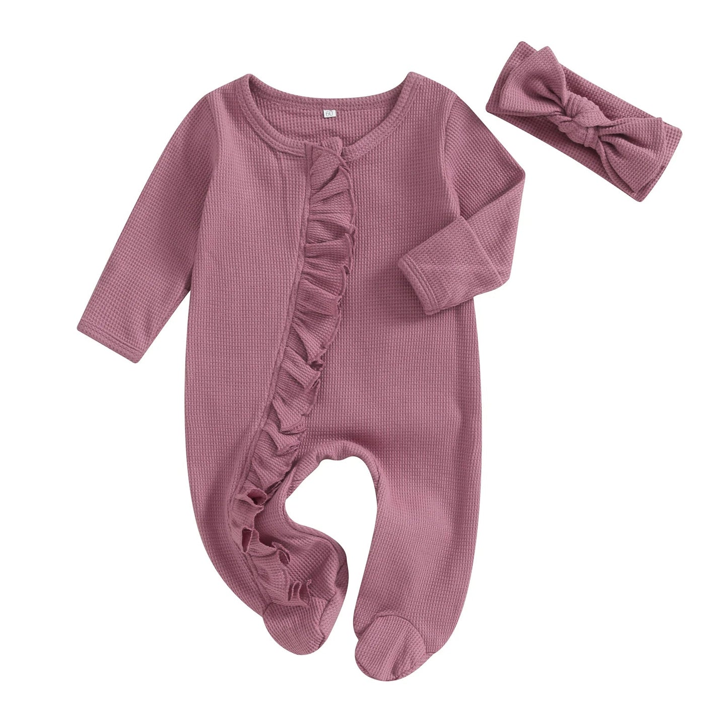 Ruffle Footed Jumpsuit Romper with Headband Set