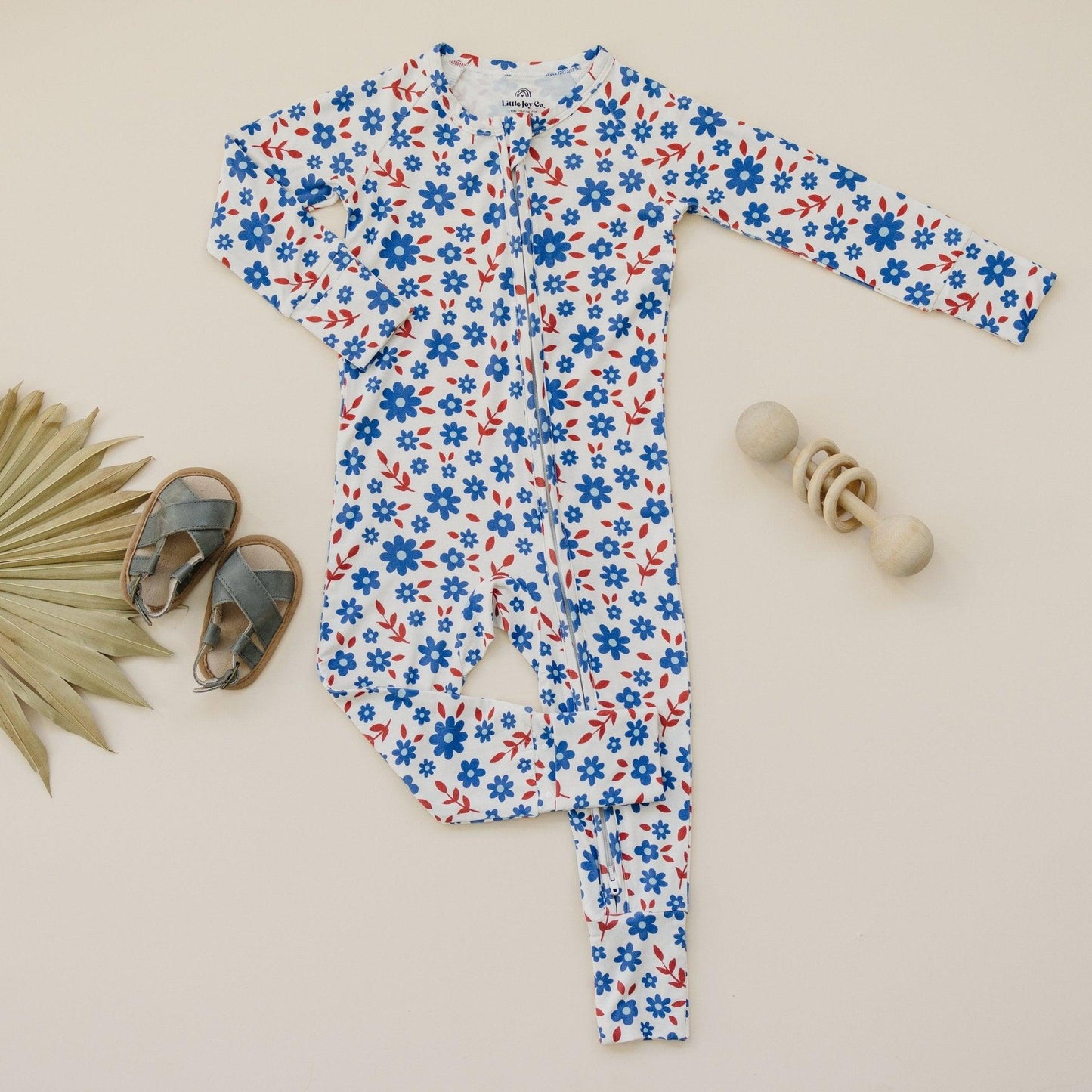Red White & Blooms Bamboo Zippy Floral Zipper Romper