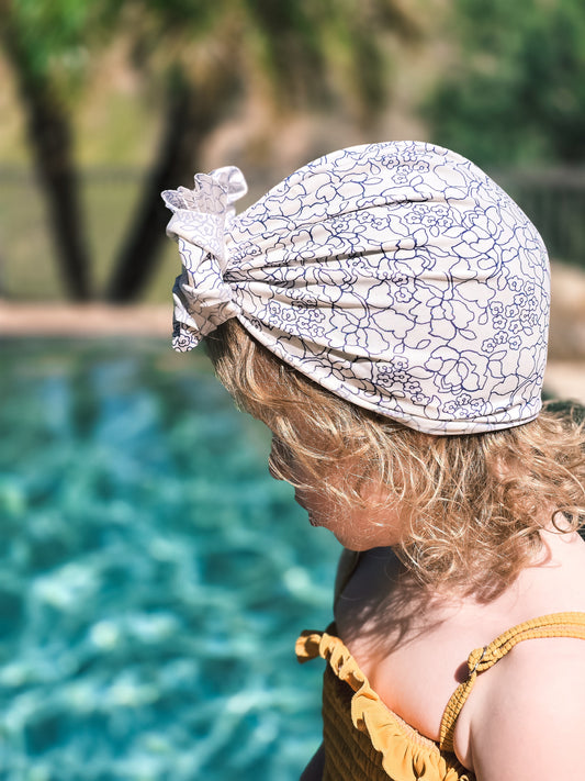 Mileigh | Blue Stencil Floral | Swim Headwrap