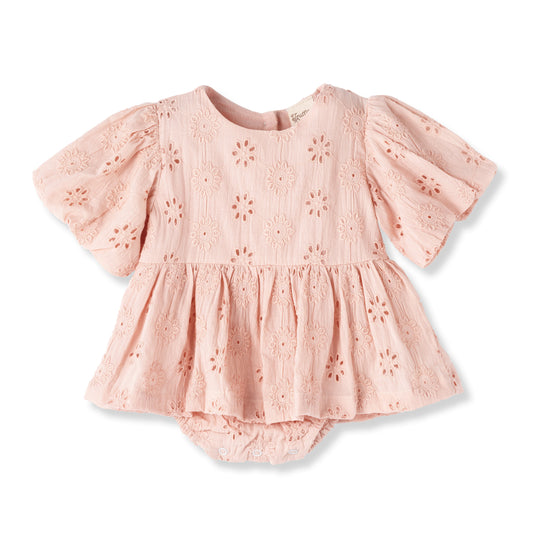 Pink Eyelet Cotton Skirted Baby Bodysuit