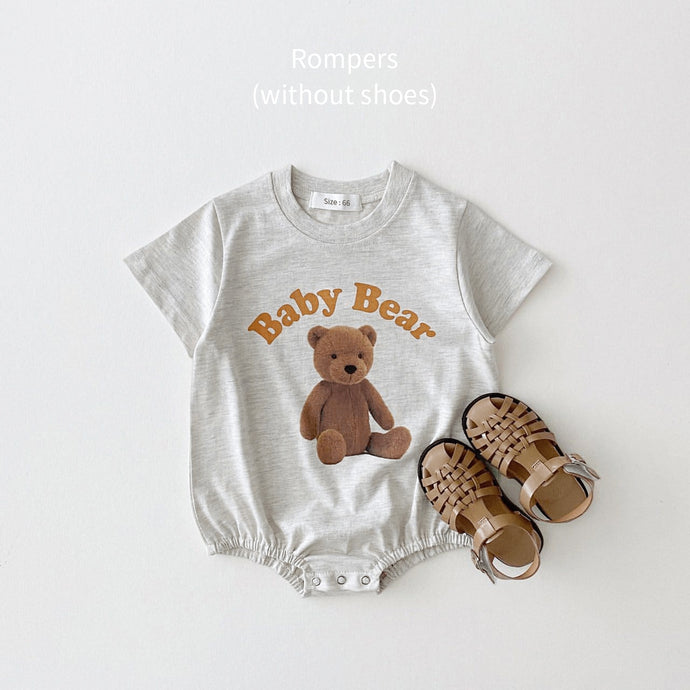 Infant Baby Boy Girl Romper Outfit Organic Cotton Bear Print T shirts Bubble Romper Clothing Bodysuit