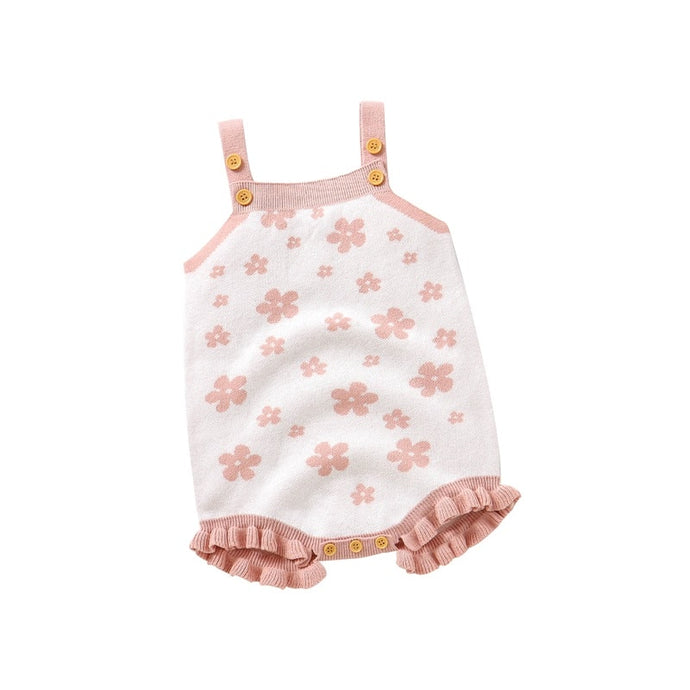 Baby Girls Spring Bodysuit Summer KnitTank Top Ruffle Trim Floral Playsuit Jumpsuit Romper