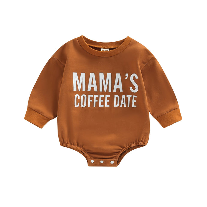 Infant Baby Boy Girl Mamas Coffee Date Print Long Sleeve Bubble Romper