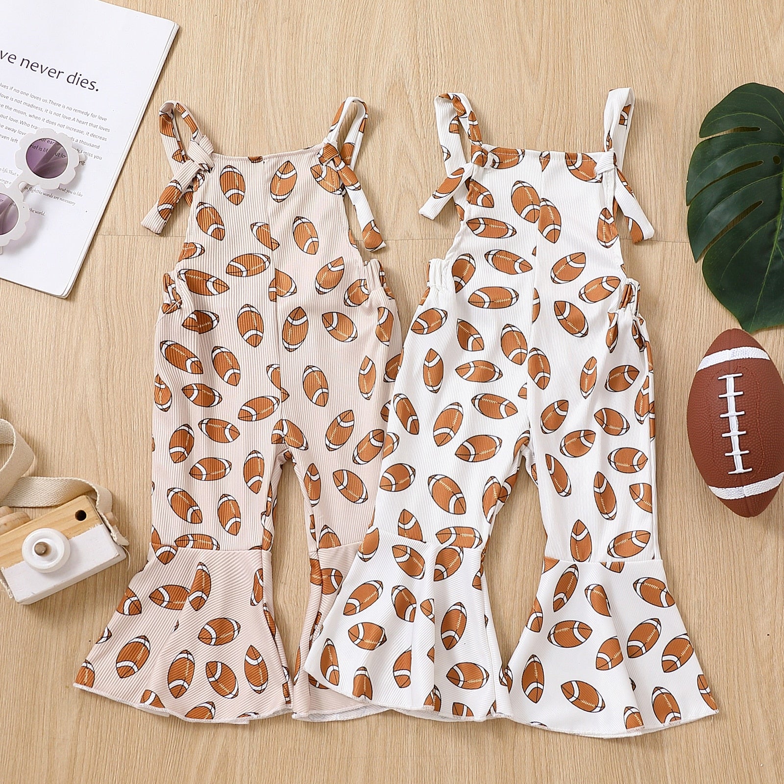 Baby Toddler Girl Jumpsuit Football Print Romper Bell Bottom Tank