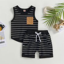 Load image into Gallery viewer, Toddler Kids Baby Boy 2Pcs Striped Pocket Tank Tops and Shorts Outfit
