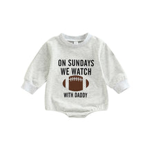 Load image into Gallery viewer, On Sundays We Watch Football with Daddy Infant Baby Girls Boys Romper Football Long Sleeve Jumpsuits Bubble Romper
