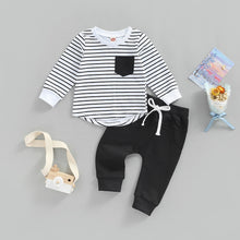 Load image into Gallery viewer, Toddler Baby Boy 2 Piece Autumn Clothing Set Long Sleeve Striped Top Shirt Solid Pants Outfit
