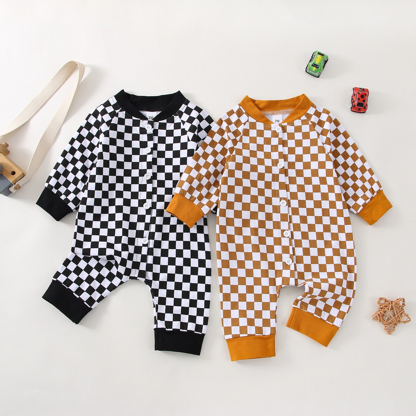 Baby Long Sleeve Checkered Romper