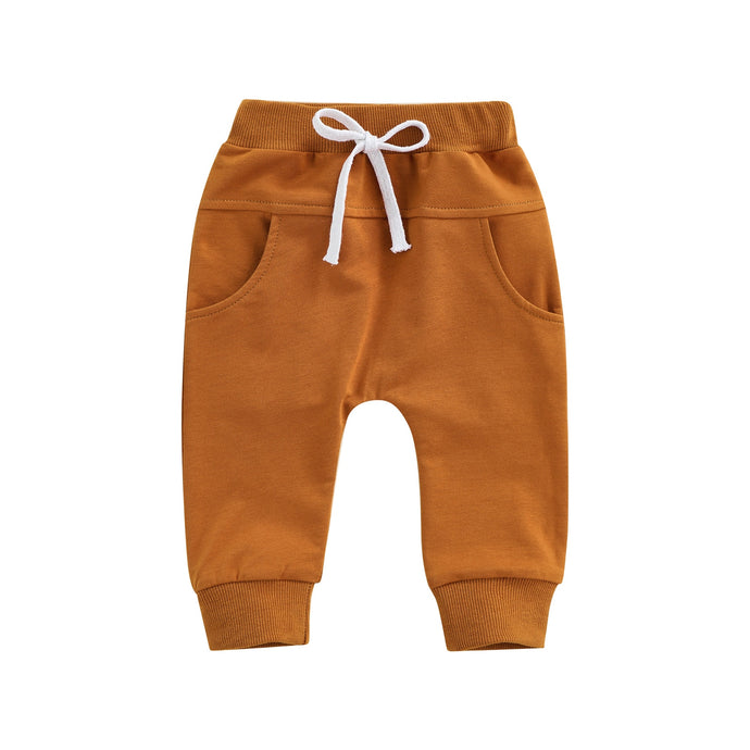 Boys Joggers Elastic Waist Adjustable Drawstring Solid Loose Fit Long Pants Baby and Toddler