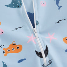 Load image into Gallery viewer, Toddler Baby Boy Girl Summer Marine Life Print Short Sleeve Front Zipper Shorts Swim Suit Swimwear
