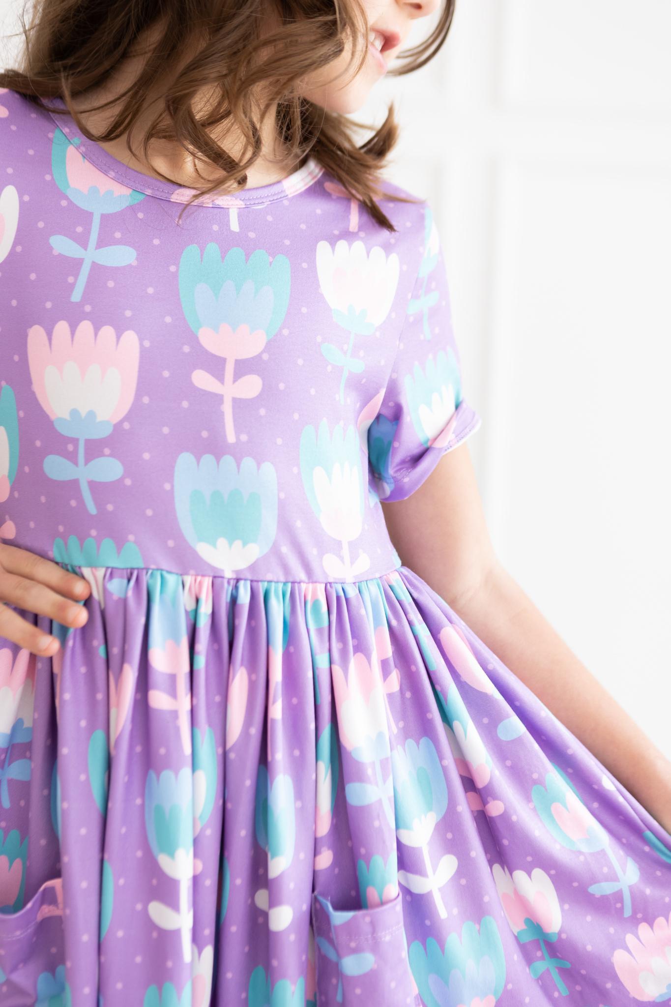 Too Cool Tulips Floral S/S Pocket Twirl Dress