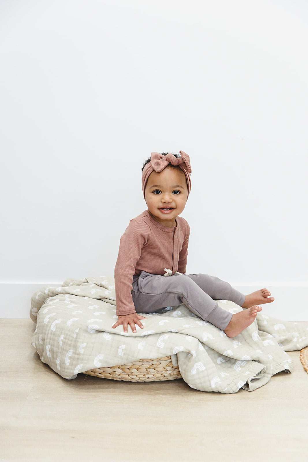 Dusty Rose Organic Snap Long Sleeve Ribbed Bodysuit Romper