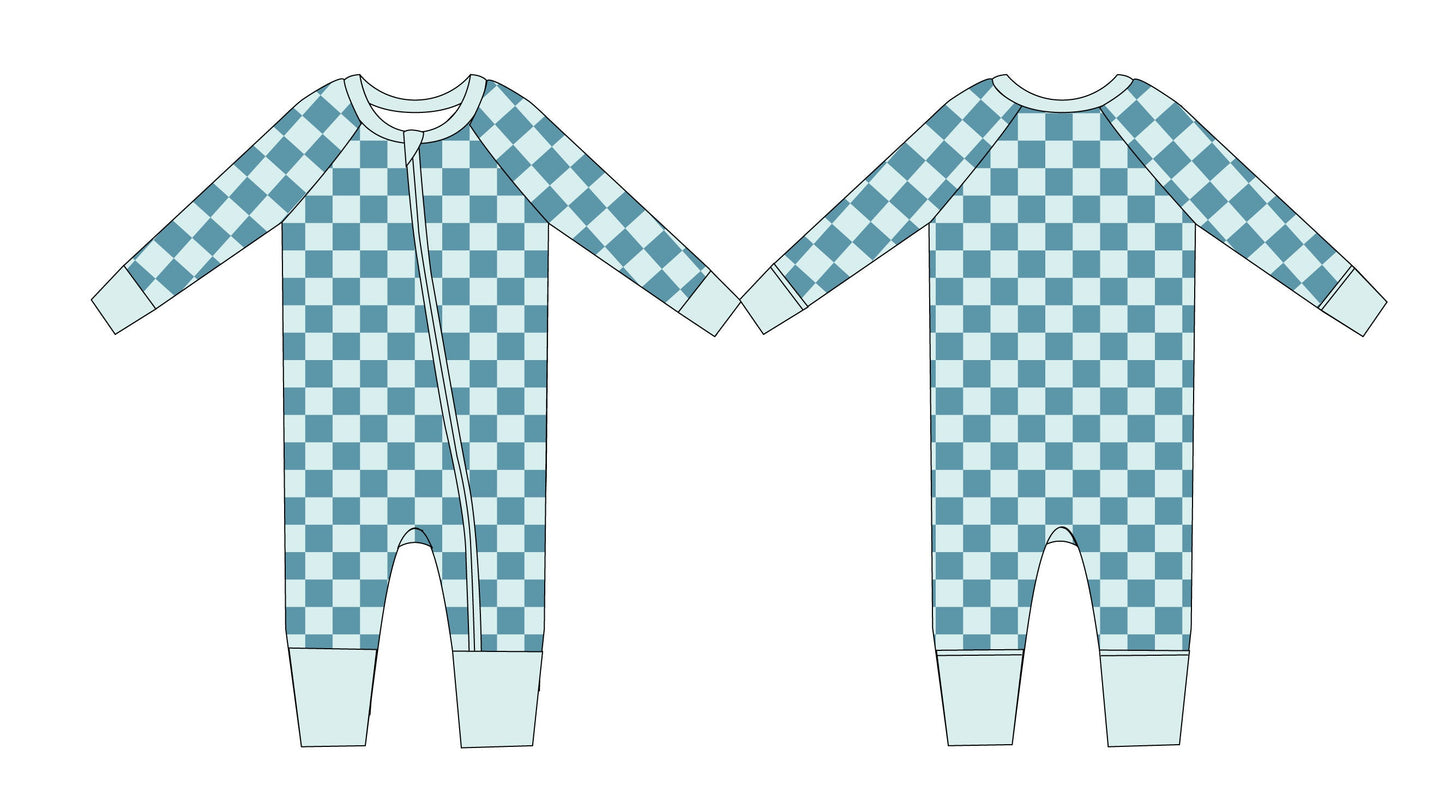 Honolulu Blue Checker - Zippy Zipper Romper