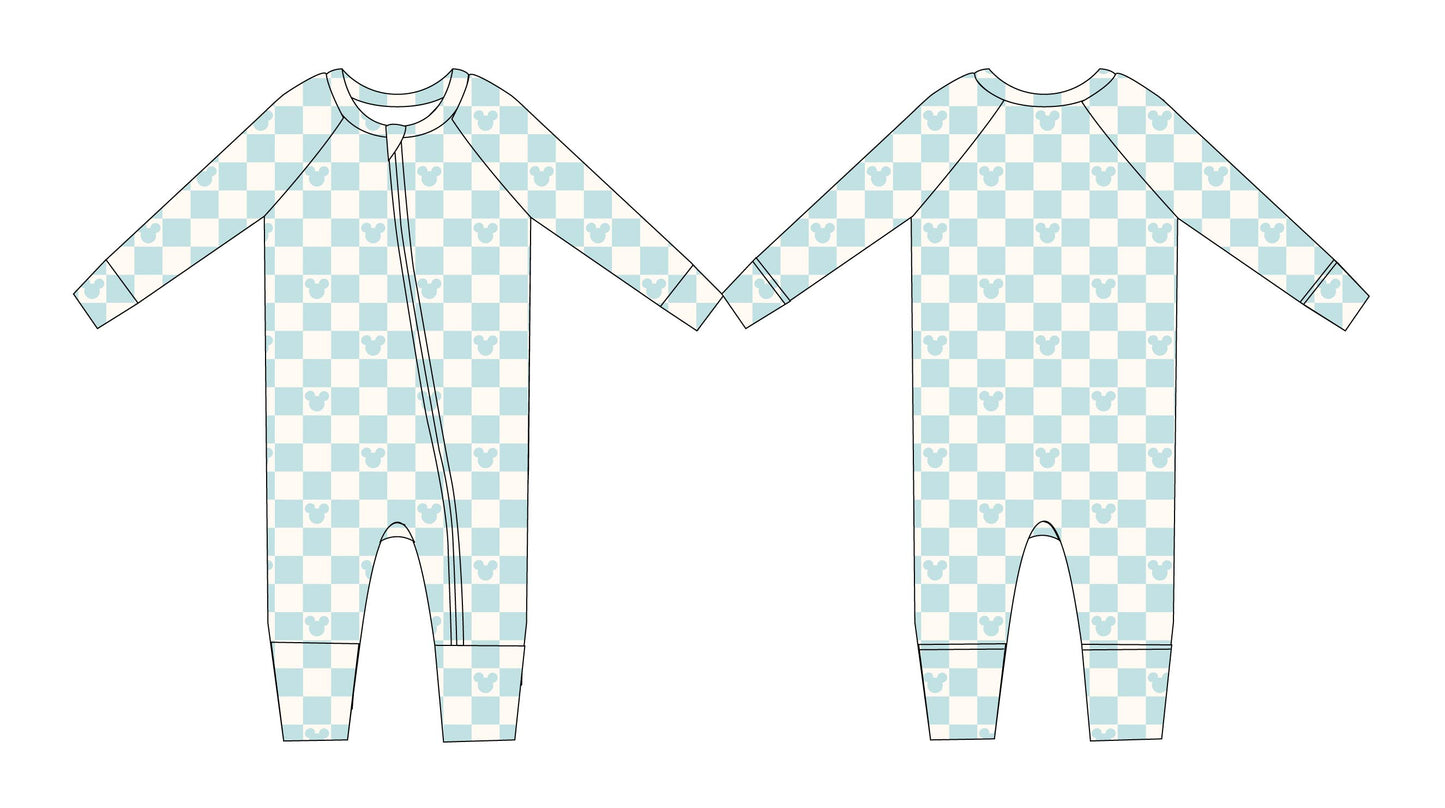 Beach Blue Mouse Checker - Zippy Zipper Romper