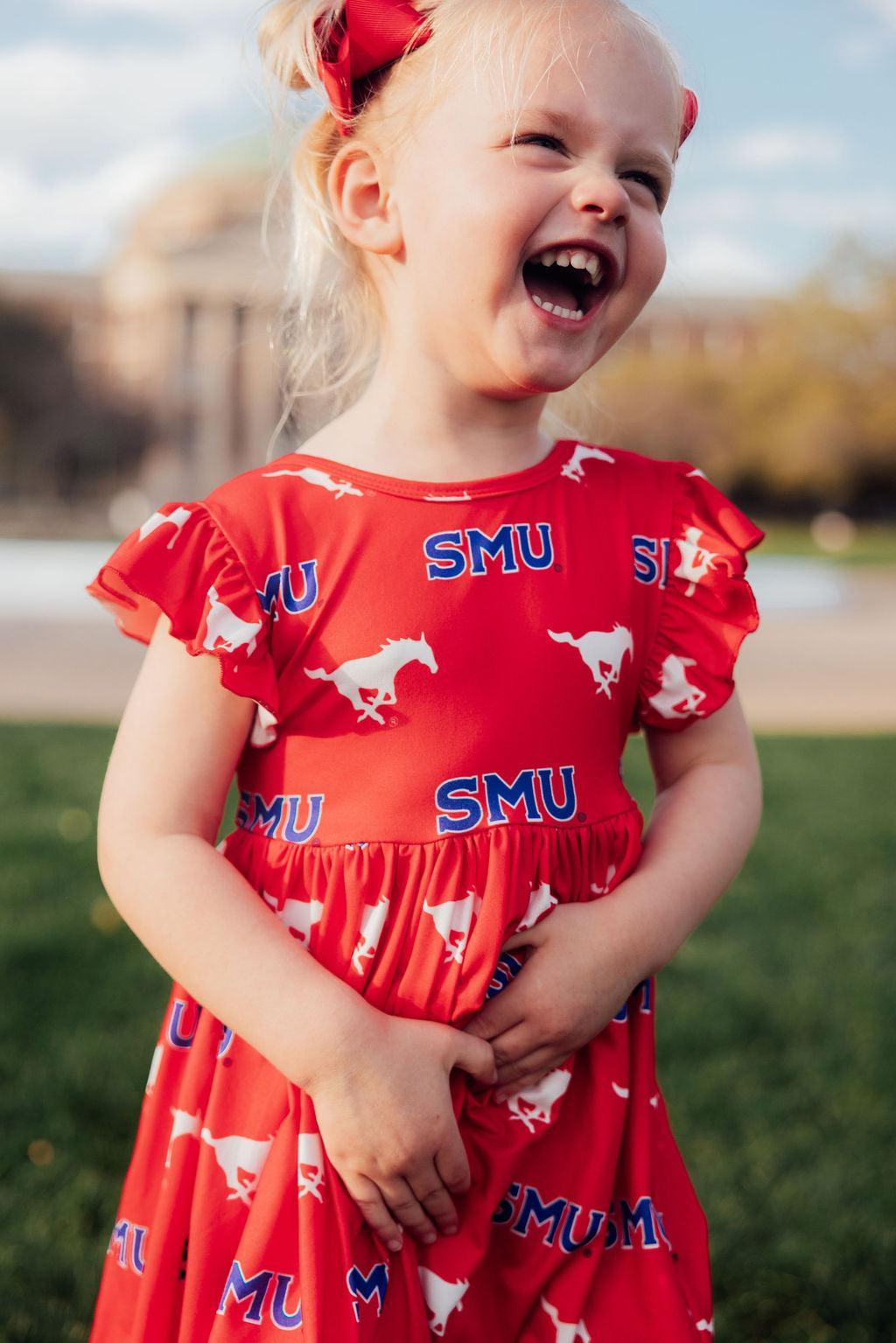 SMU Red Mustang Flutter Twirl Dress