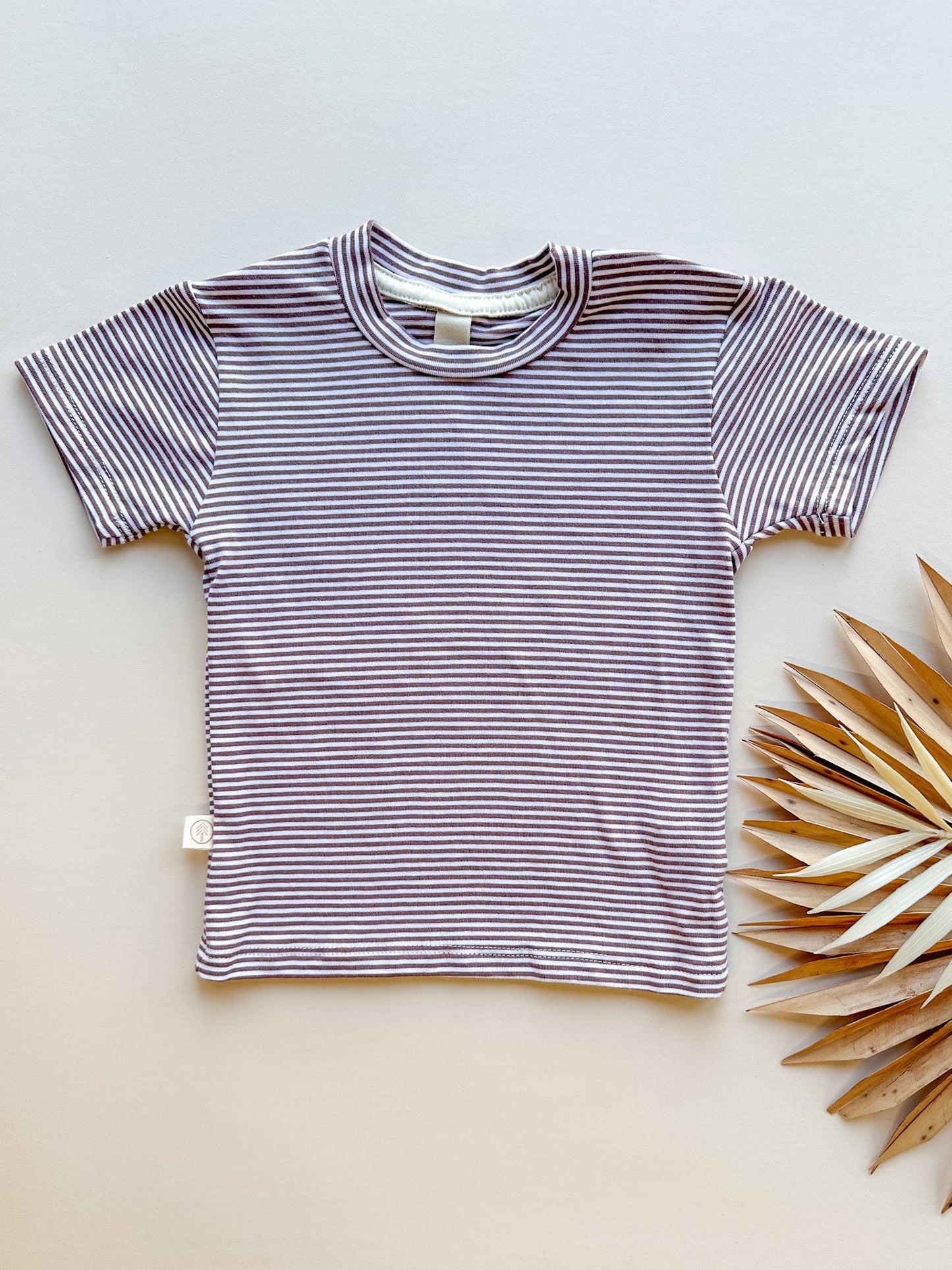 0/3m, 3/6m | Short Sleeve Essential Tee | Plum Stripe | Bamboo Organic Cotton