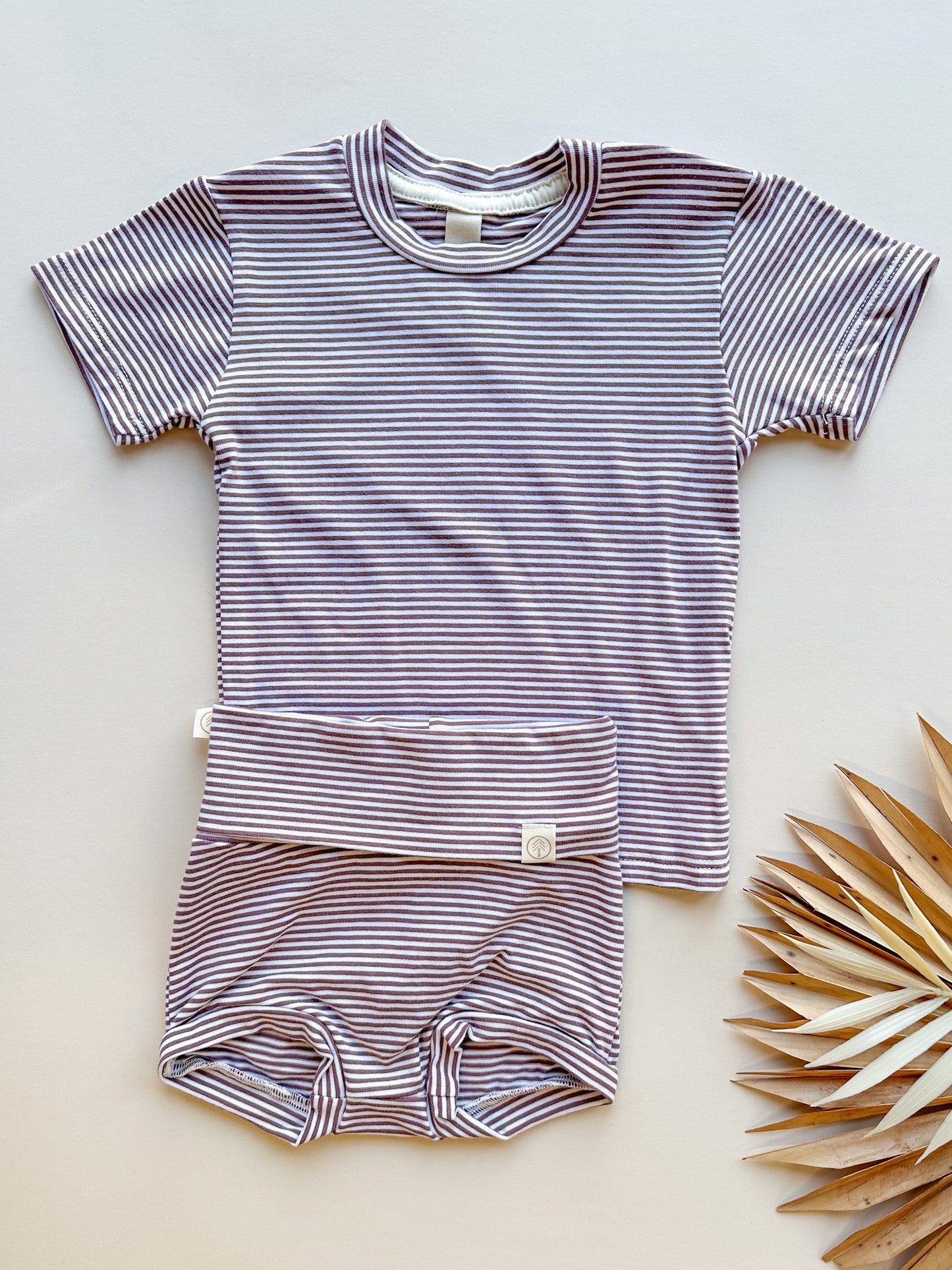 0/3m, 3/6m | Short Sleeve Essential Tee | Plum Stripe | Bamboo Organic Cotton