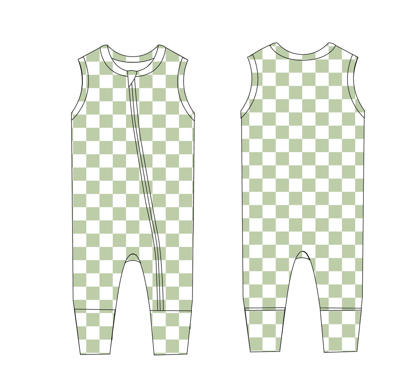 Green Checker - Sleeveless Zippy Zipper Romper