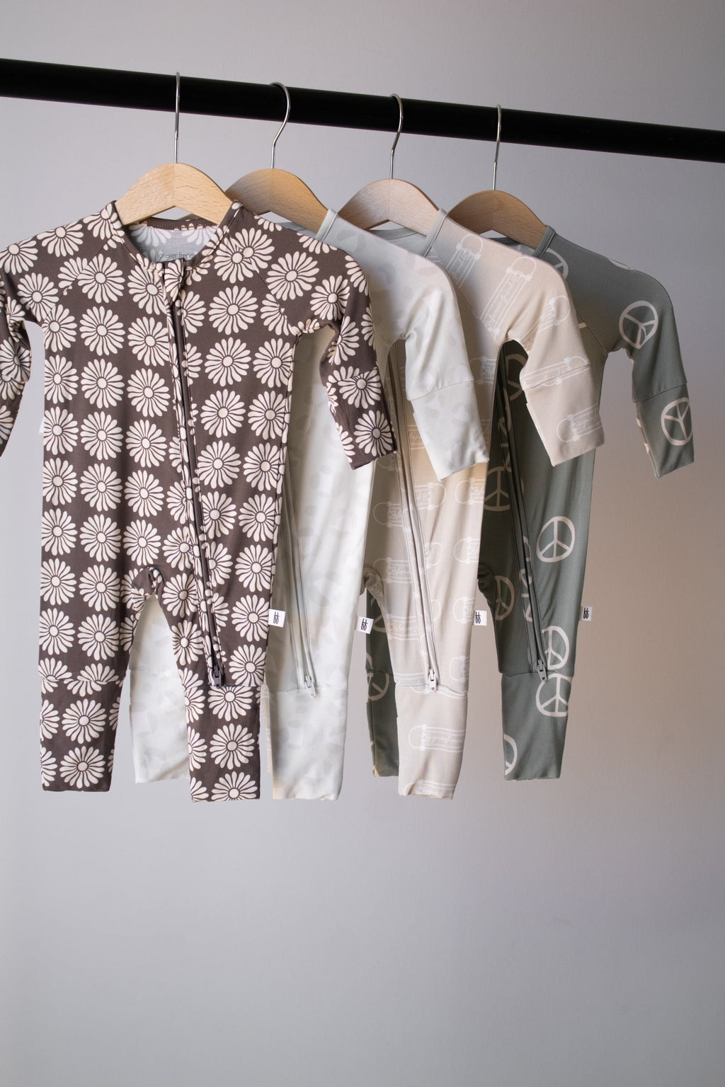 Bamboo Zip Pajamas Zipper Romper | Retro Floral