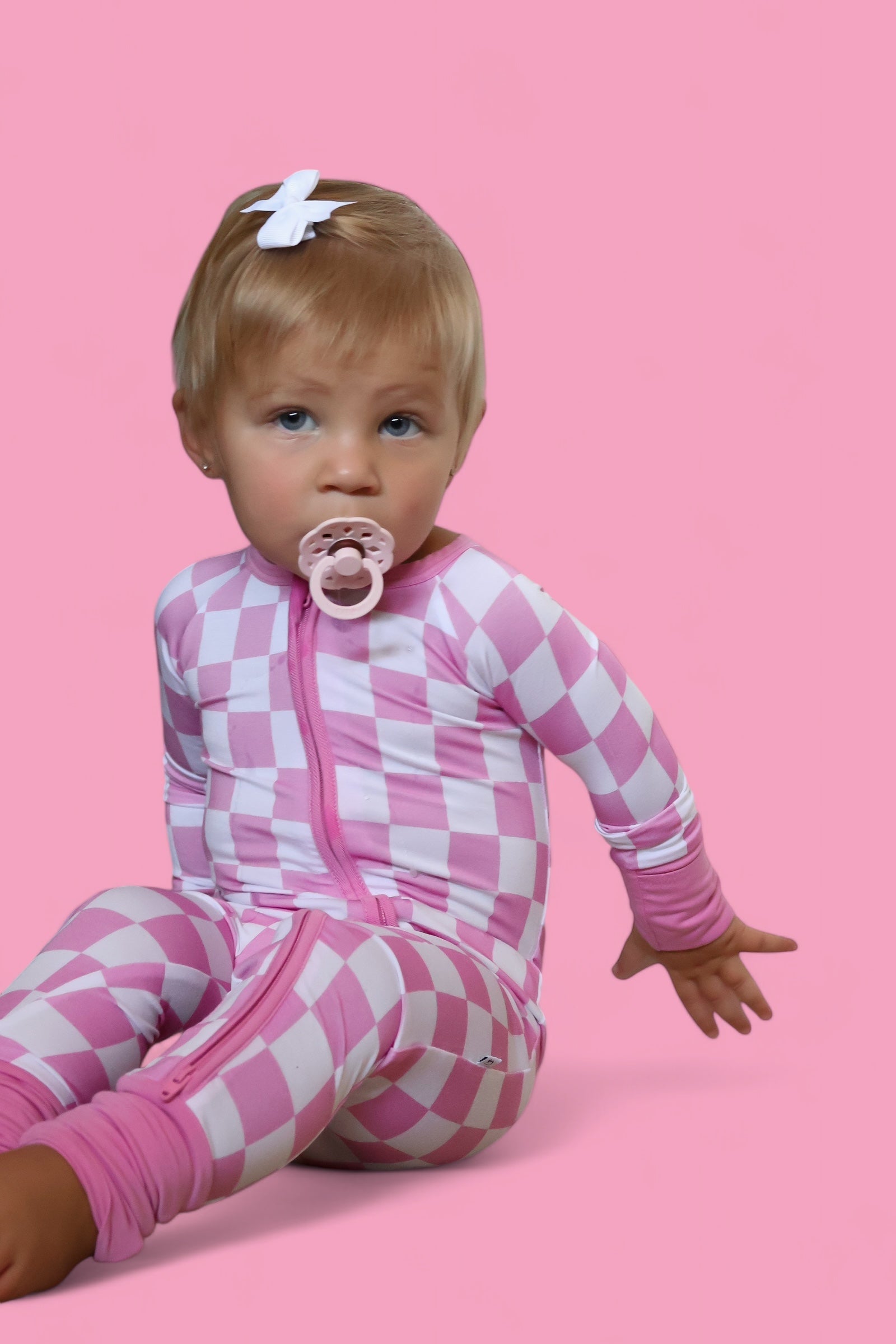 BUBBLEGUM CHECKERS DREAM ZIPPER ROMPER