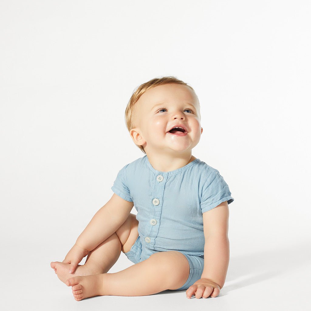 MC Baby Blue Linen Romper - Slate Blue