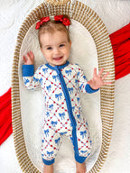 Red White & Bows Bamboo Zippy Pajamas Romper