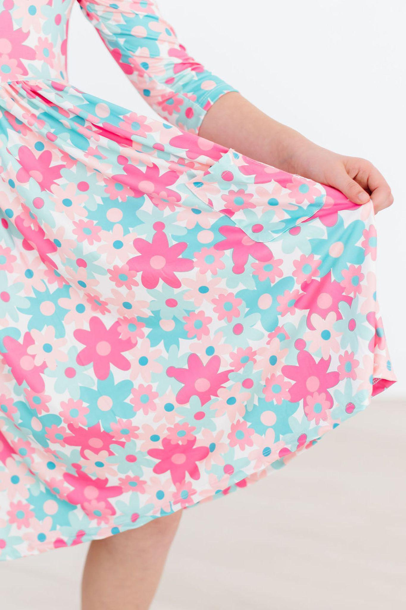 Petal Perfection 3/4 Sleeve Floral Pocket Twirl Dress