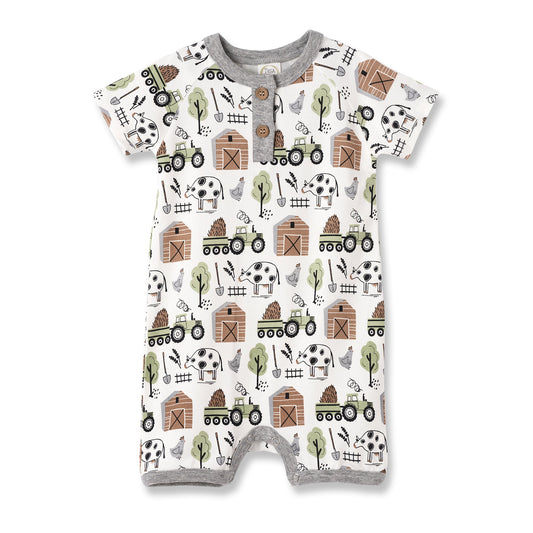 Barnyard Farm Buddies Bamboo Short Henley Romper