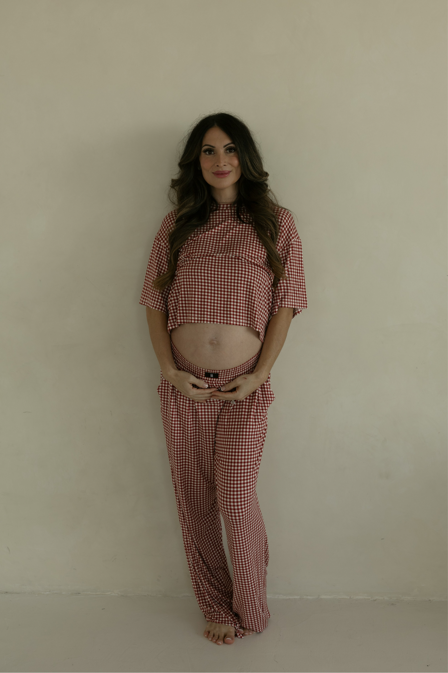 Women's Boxy Tee Lounge Set | Red Gingham
