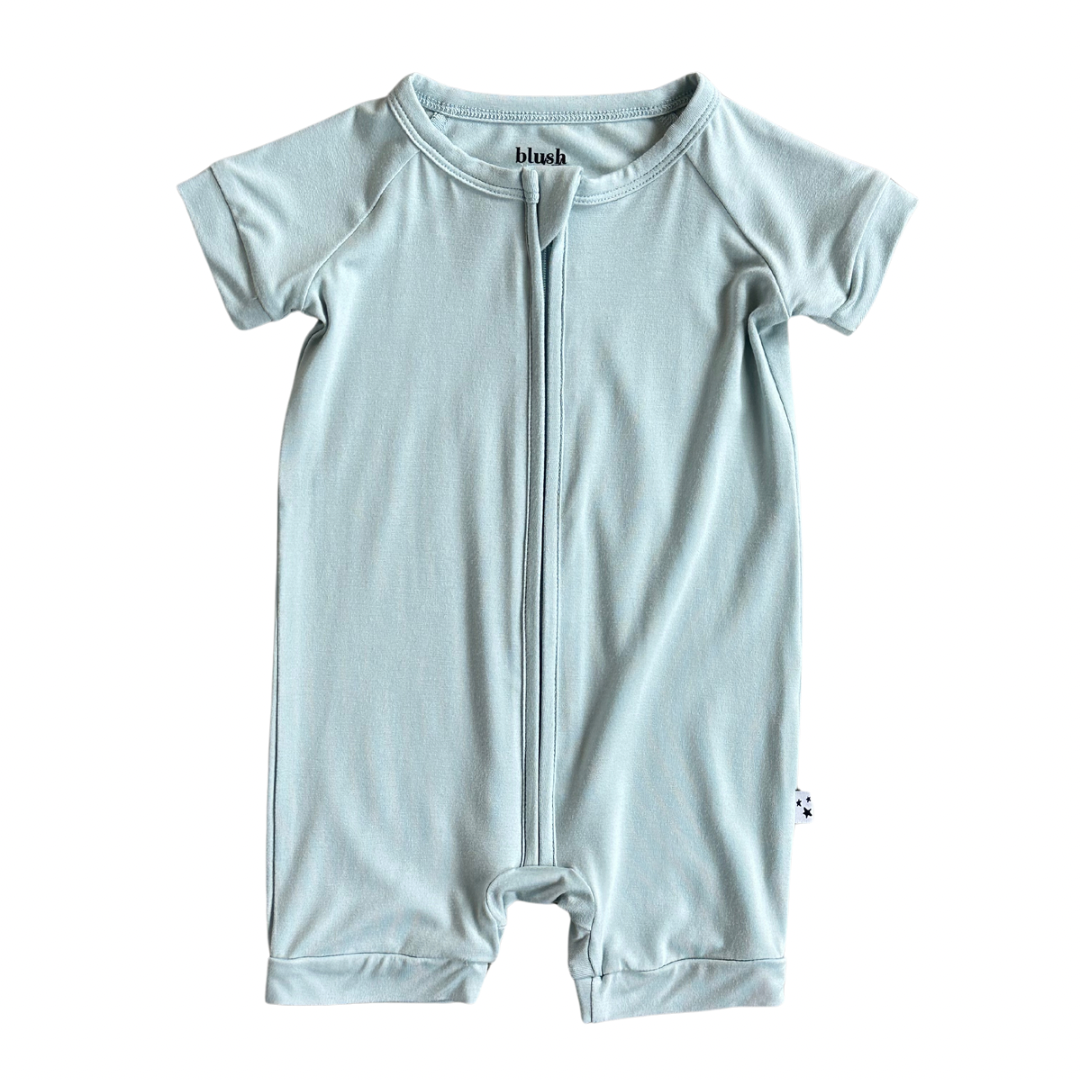 Powder Blue - Zip Shortie Zipper Romper