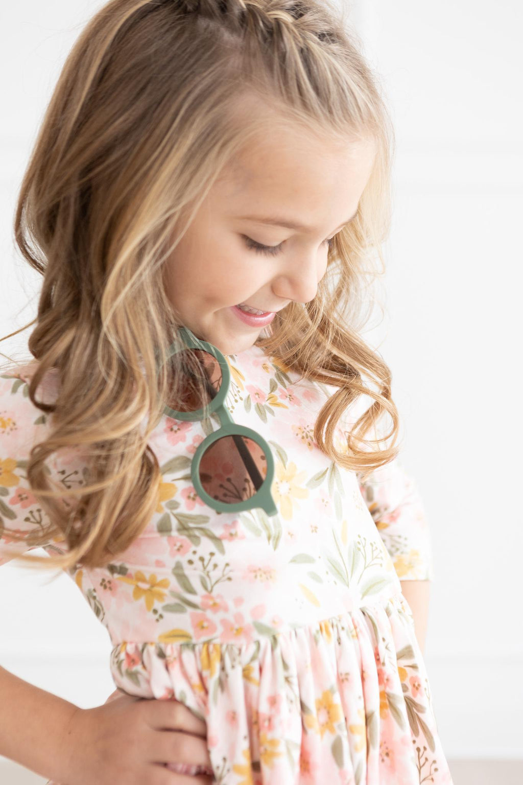 Pretty Peachy Floral 3/4 Sleeve Pocket Twirl Dress