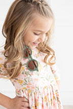 Pretty Peachy Floral 3/4 Sleeve Pocket Twirl Dress